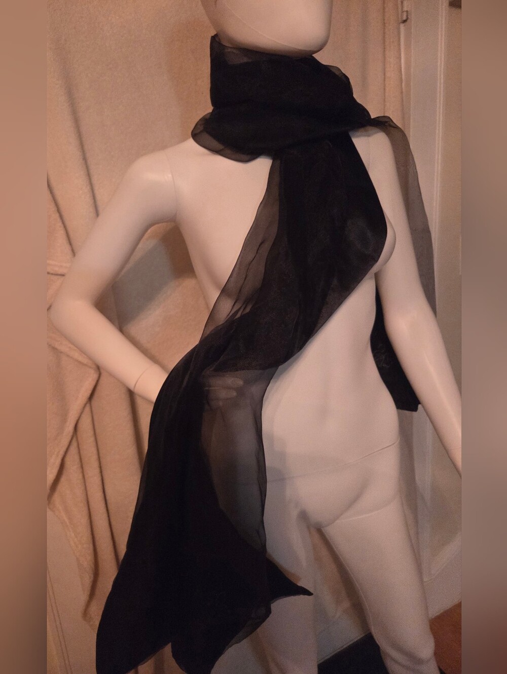 Valerie Stevens Black Sheer Embroidered Scarf